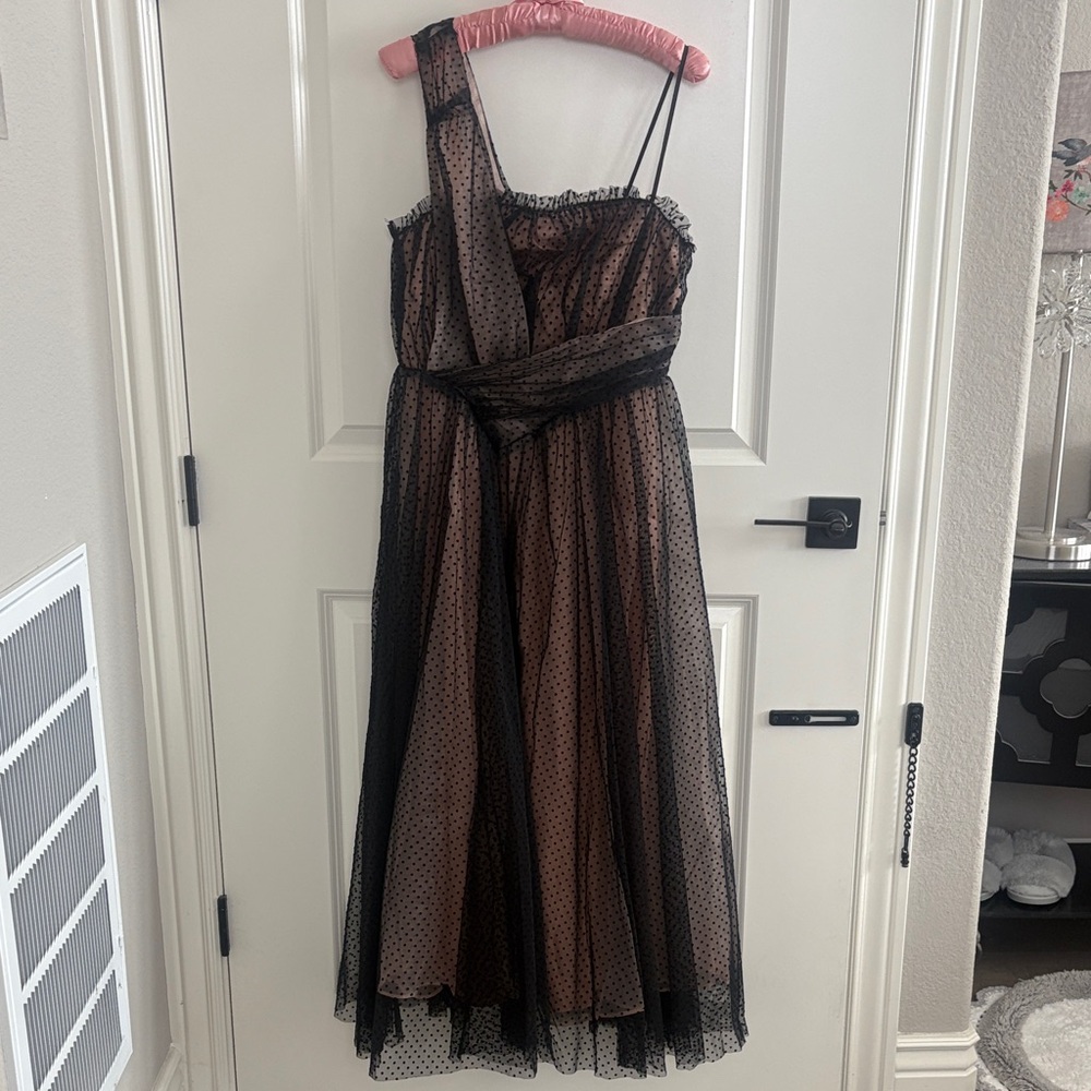 Anthropologie Black Sheer Polka Dot Maxi Dress